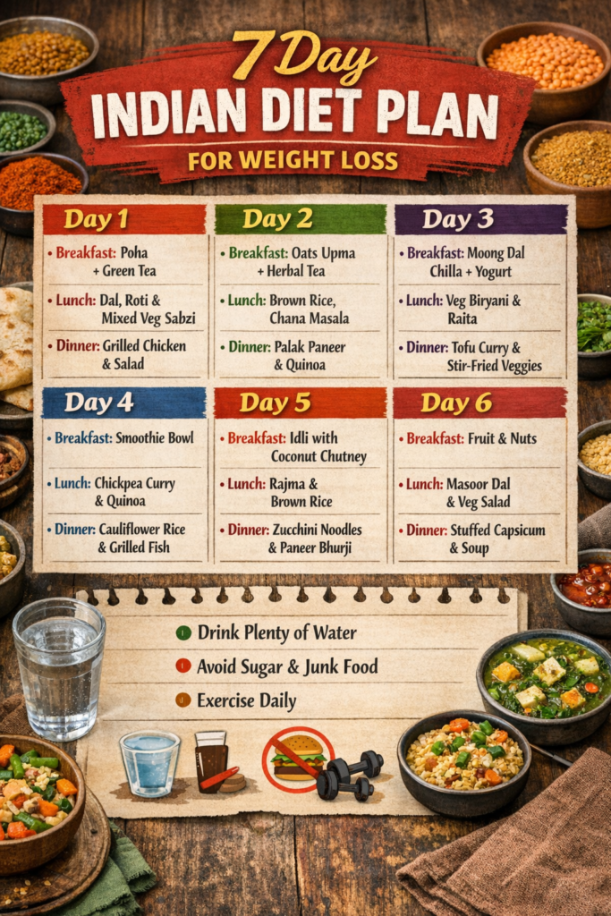 7-Day Indian Diet Plan for Weight Loss (With Calorie Count & Meal Prep Tips)