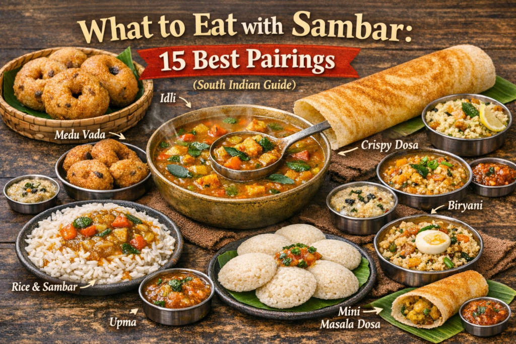 What to eat with sambar — if you’ve just made a pot of this delicious South Indian dish, you might be wondering what pairs best with it.